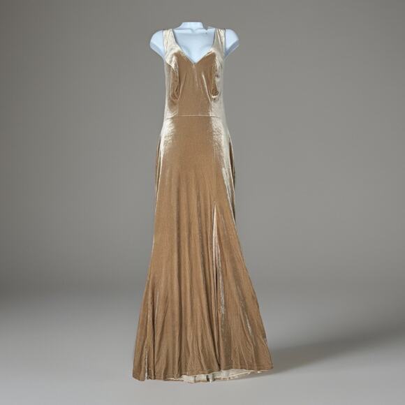 Revelry Dresses & Skirts - Revelry Womens Dress 4 Champagne Velvet Asher Gown Plunge V Backless Bridesmaid